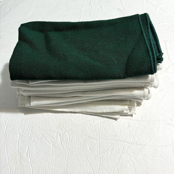 Vintage Fabric Square Napkins Set of 15 White & Green Cloth 16”x16” Table Linen - Picture 1 of 5